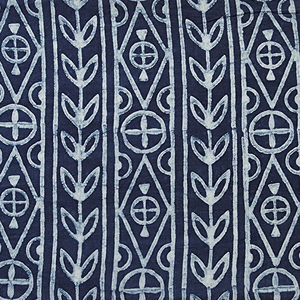 Pure Cotton Akola Indigo Border With Tribals Design Hand Block Print Fabric