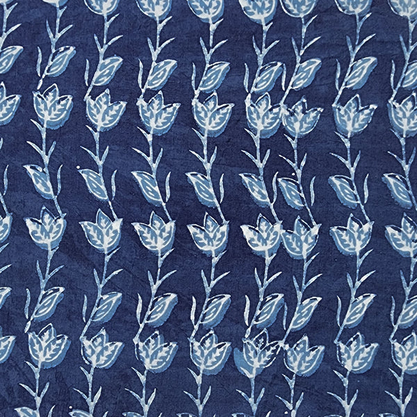 Pure Cotton Akola Indigo Flower Rose Creeper Hand Block Print Fabric