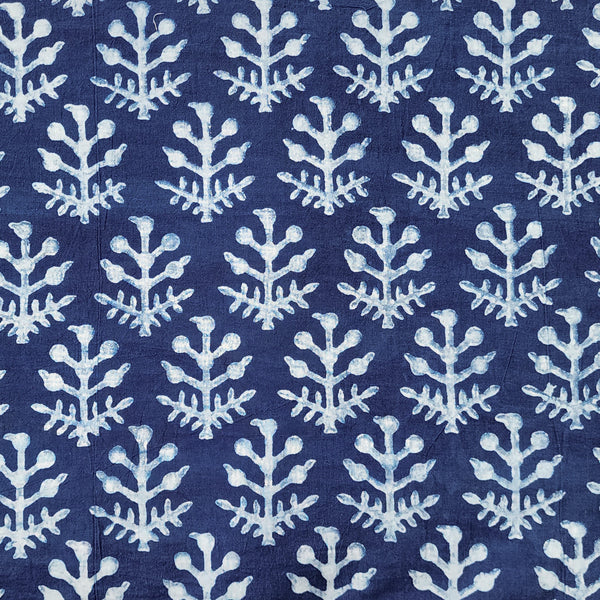 Pure Cotton Akola Indigo Jungle Plant Motif Hand Block Print Fabric