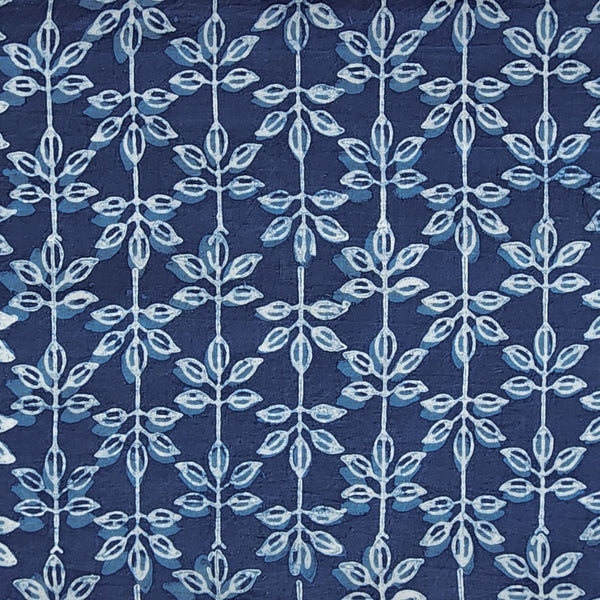 Pure Cotton Akola Indigo Leaves Creeper Hand Block Print Fabric