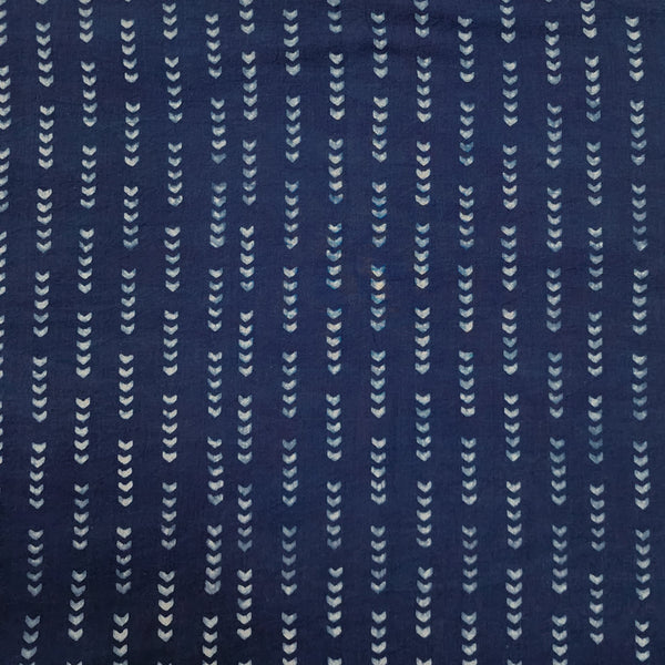 ( Pre-Cut 2 Meter ) Pure Cotton Akola Indigo Smal Arrow Hand Block Print Fabric