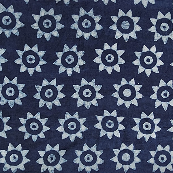 Pure Cotton Akola Indigo Sunflower Motif Hand Block Print Fabric