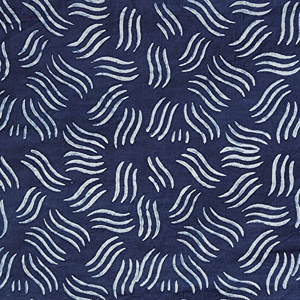 Pure Cotton Akola Indigo Three Line Waves Hand Block Print Fabric