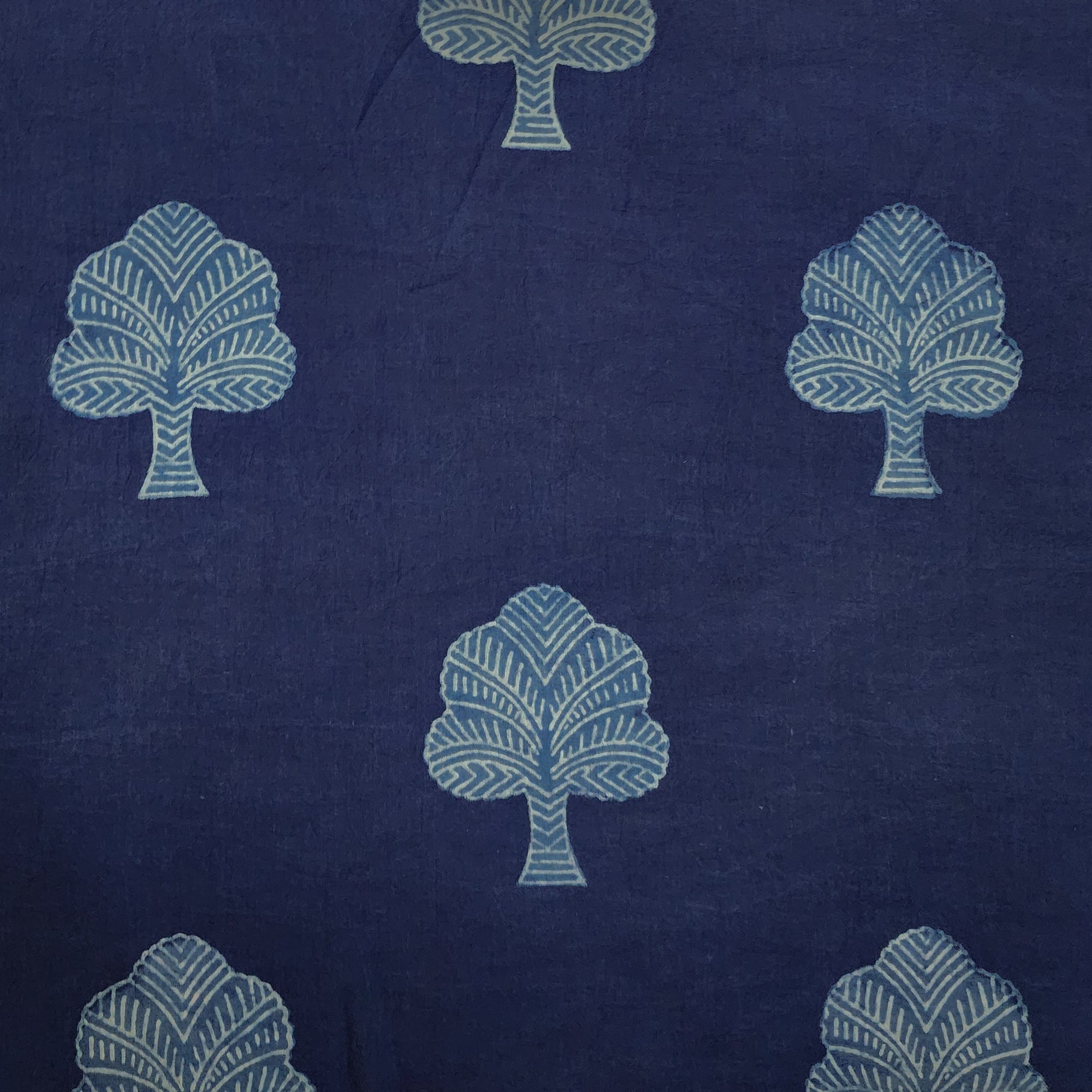 Blue Floral Hand Block Indigo Rayon Fabric