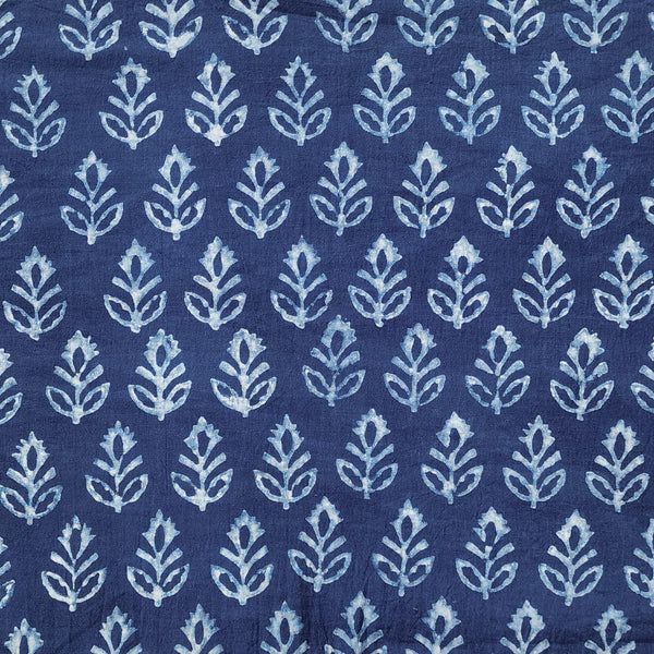 Pure Cotton Akola Indigo White Flower Plant Hand Block Print Fabric