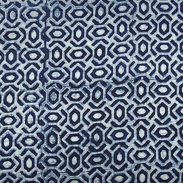 Pure Cotton Akola Indigo White Jaal Hand Block Print Fabric