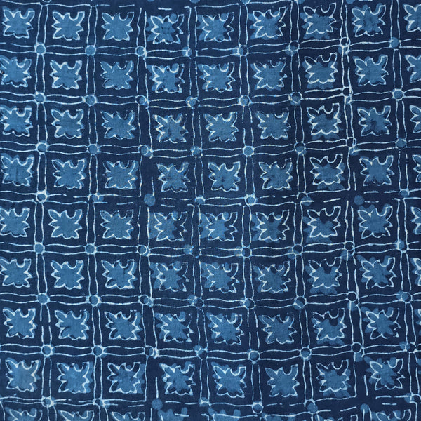 Pure Cotton  Indigo With Blue Square With Intricate Design Hand Block Print Fabric