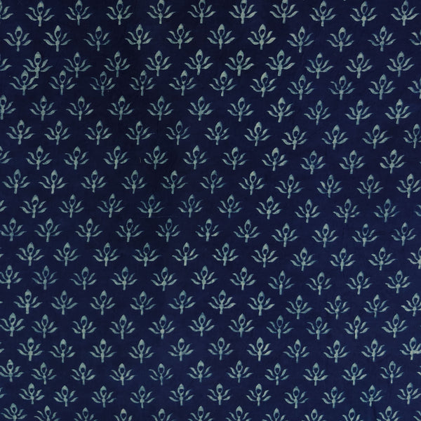 Pre-cut 2  meter Pure Cotton Akola Indigo With Tiny Plants Hand Block Print Fabric