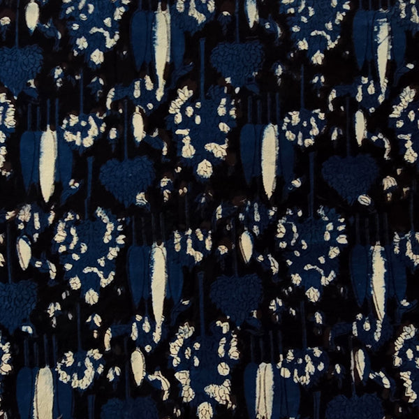 Pure Cotton Bagru Black With Blue Intricate Tree  Design Hand Block Print Fabric