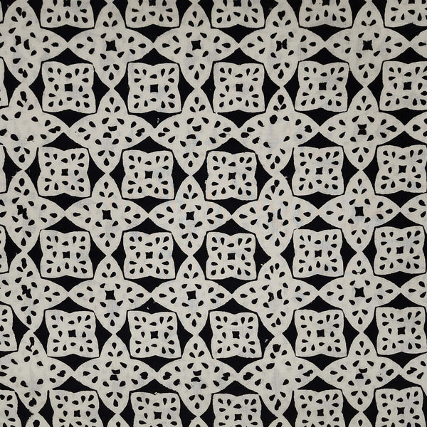 Pure Cotton Bagru Black With Cream Geometrical Star Motif Hand Block Print Fabric