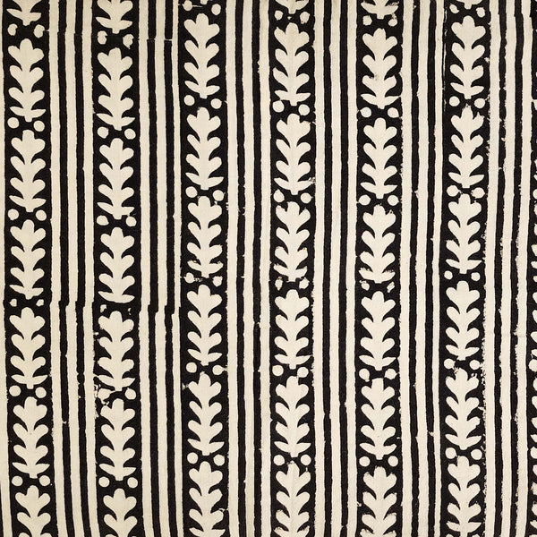 Pure Cotton Bagru Black With Cream Grass Creeper In Border Hand Block Print Fabric