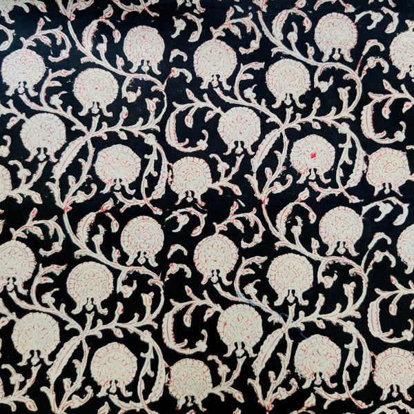 Pure Cotton Bagru Black With Cream Intricate Onion Jaal Hand Block Print Fabric