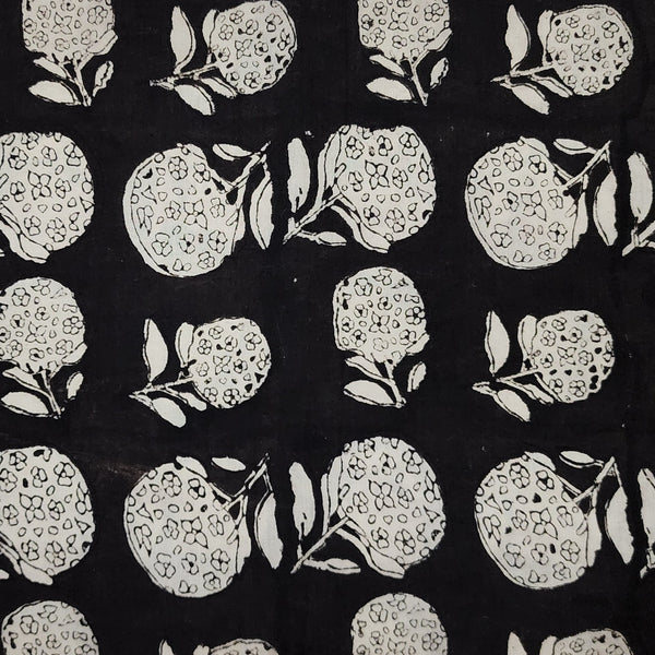 Pure Cotton Bagru Black With Cream Wild Flower Motif Hand Block Print Fabric