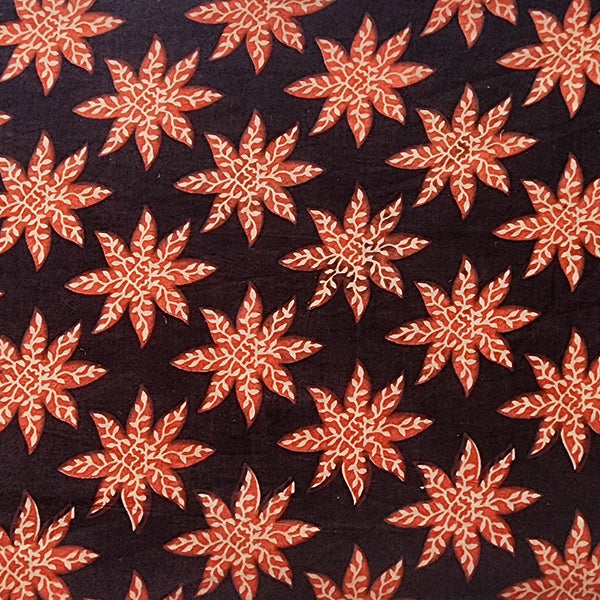 Pure Cotton Bagru Black With Red Star Motif Hand Block Print Fabric