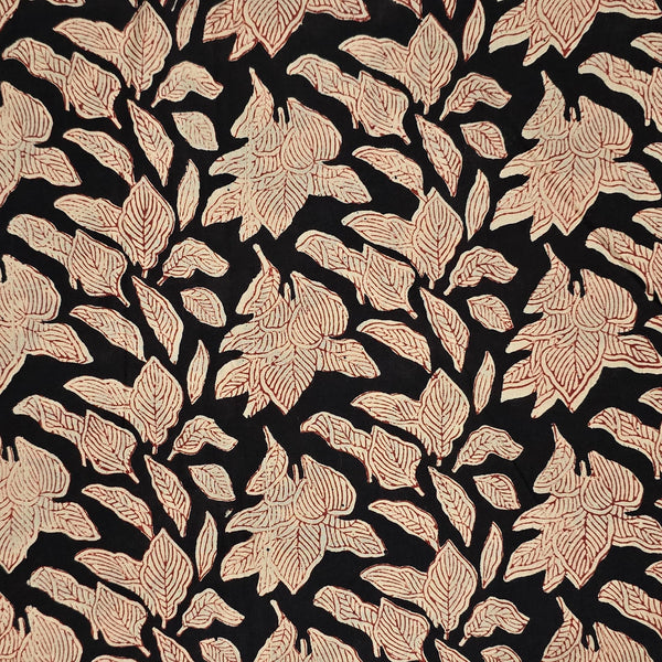 Pure Cotton Bagru Black With Rust Red With Cream Wild Flower Hand Block Print Fabric