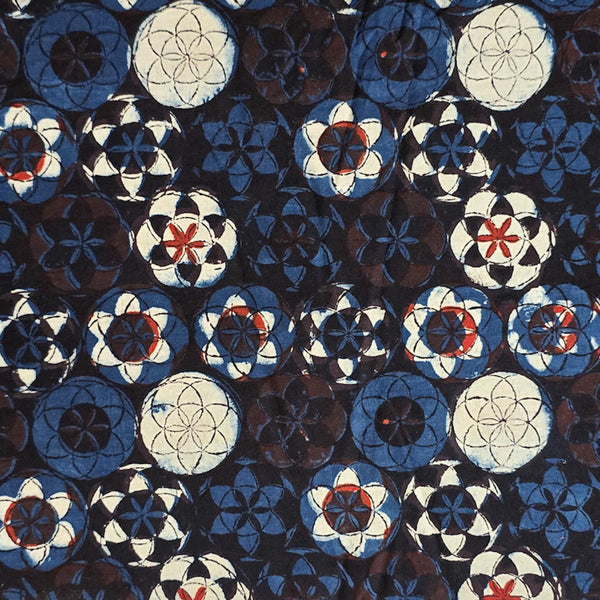 Pure Cotton Bagru Blue With Black Intricate Design Hand Block Print Fabric