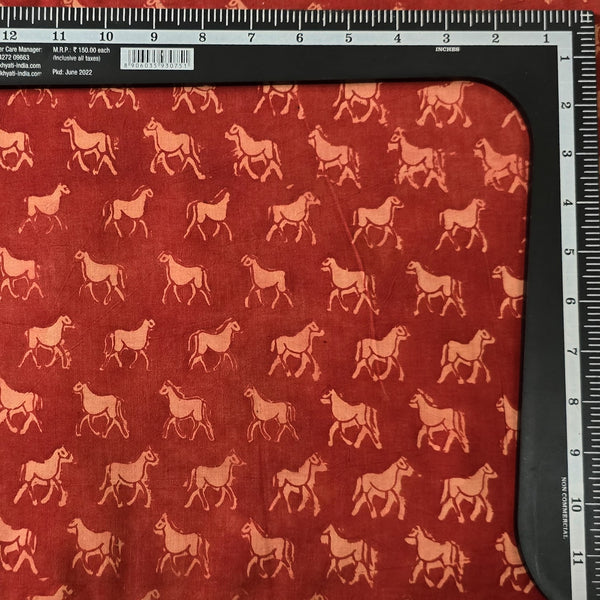 Pure Cotton Bagru  Rust Orange With Light Orange Horse Hand Block Print Fabric