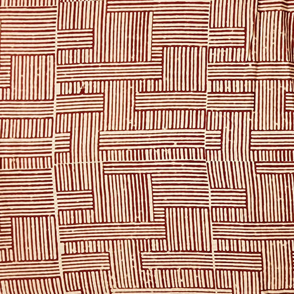 (PRE-CUT 1.40 METER)Pure Cotton Bagru Rust Red With Cream Geometrical Intricate Design Hand Block Print Fabric