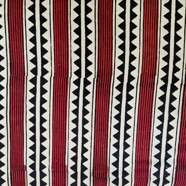 (Pre-cut 0.90 Meter) Pure Cotton Bagru Rust With Cream And Black Intricate Triangle Border Hand Block Print Fabric