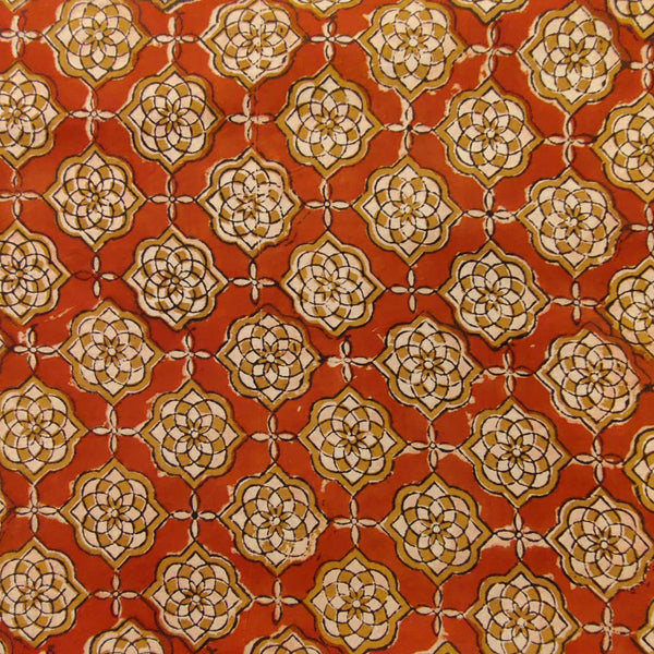 Pre-cut 2 meter Pure Cotton Bagru Rust With Flower Jali Hand Block Print Fabric