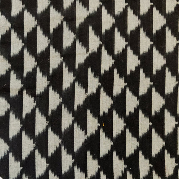 Pre-cut 2 meter Pure Cotton Black Mercerised Ikkat With Grey Triangles Handwoven Fabric