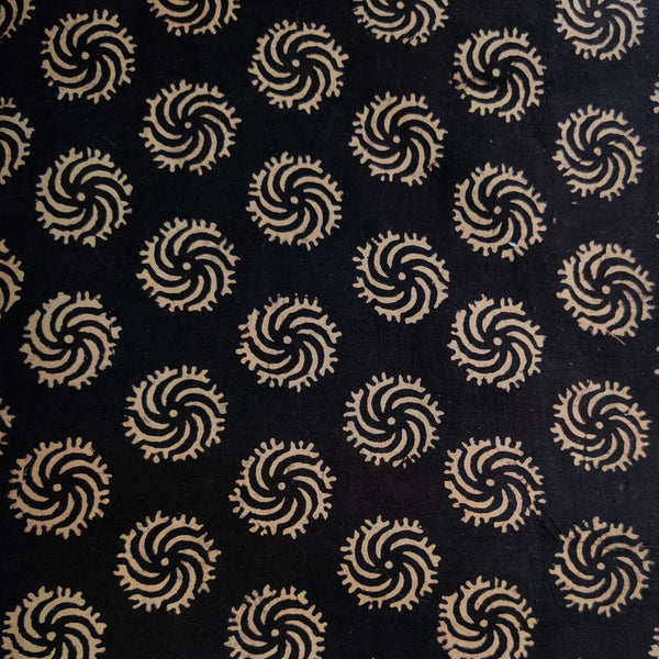 Per Cut (2 METER) Pure Cotton Black With Cream Chakra Hand Block Print Fabric