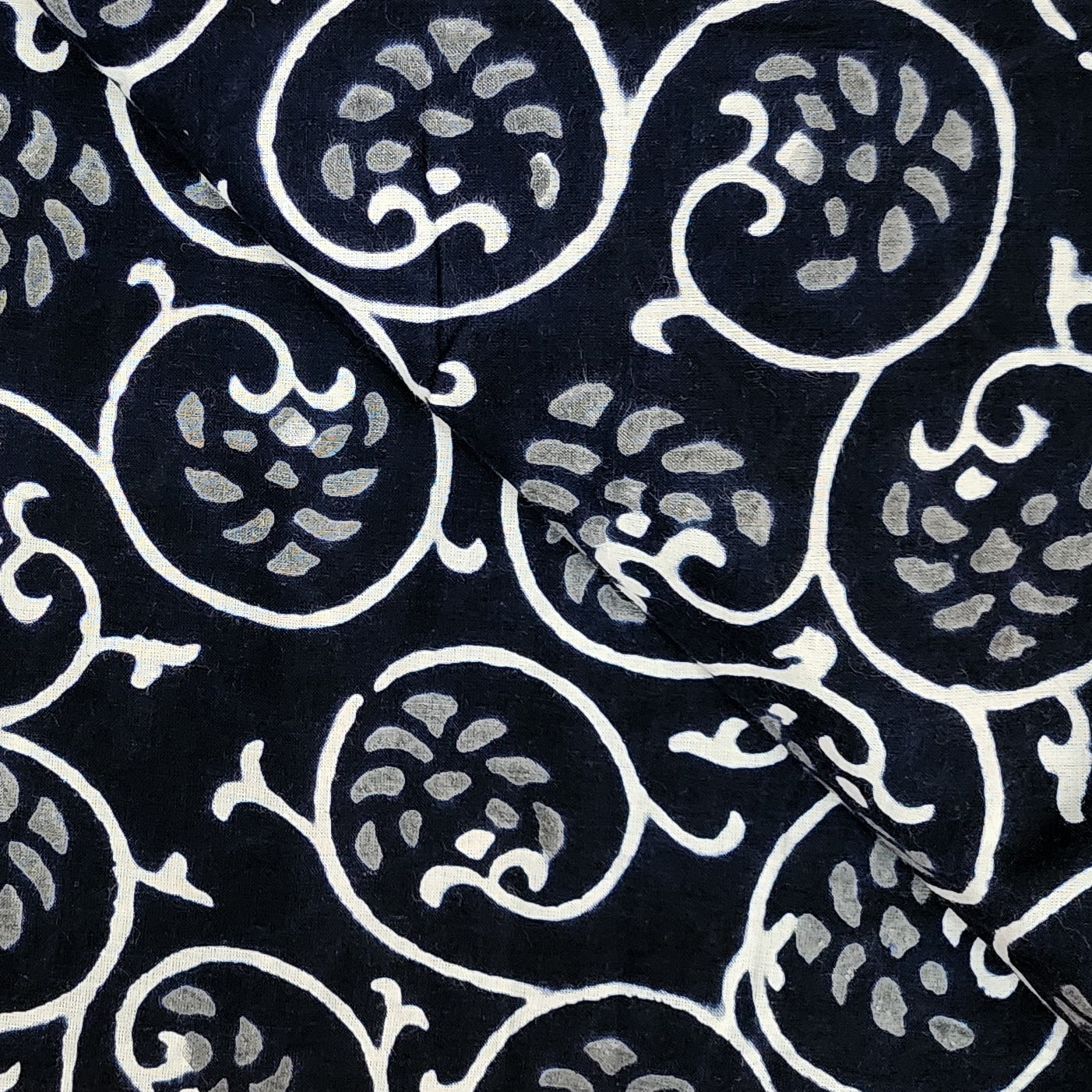 Pure Cotton Black With White Grey Fruit Jaal Hand Block Print