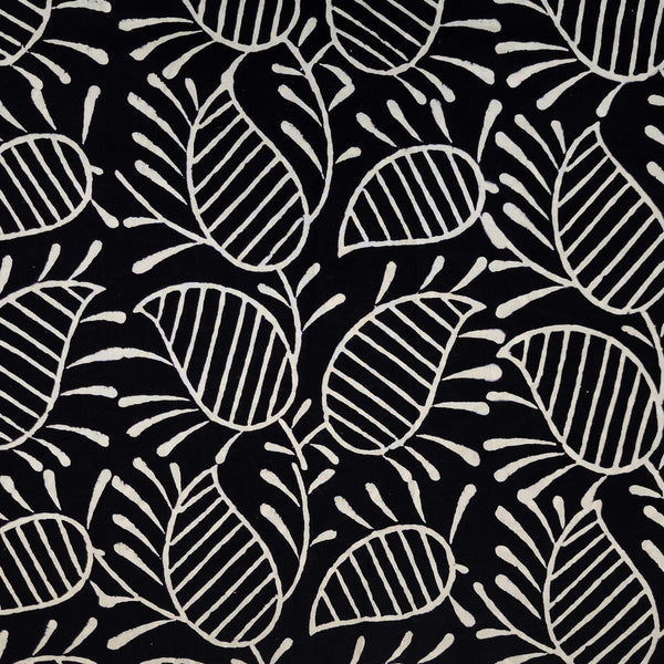 Pre-cut 2.30 meter Pure Cotton Black With White Mango Jaal Hand Block Print Fabric