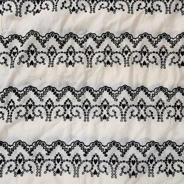 PRE-CUT 1.5 METER ( Width 55 Inches) Pure Cotton Cream With Black Hakoba Scallops Fabric