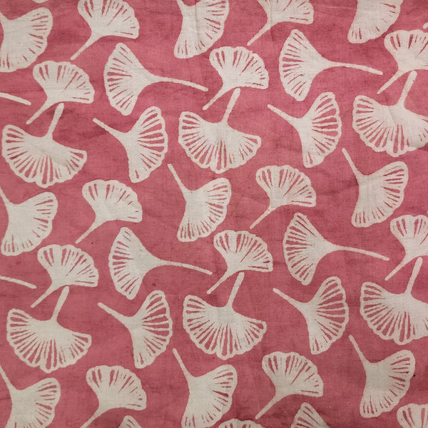 Pure Cotton Dabu Baby Pink With Cream Mashroom Flowers Hand Block Print Fabric