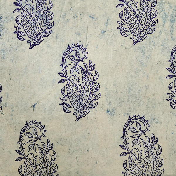 Pre-Cut (1 Meter )Pure Cotton Dabu  Blue Flower Motif Hand Block Print Fabric
