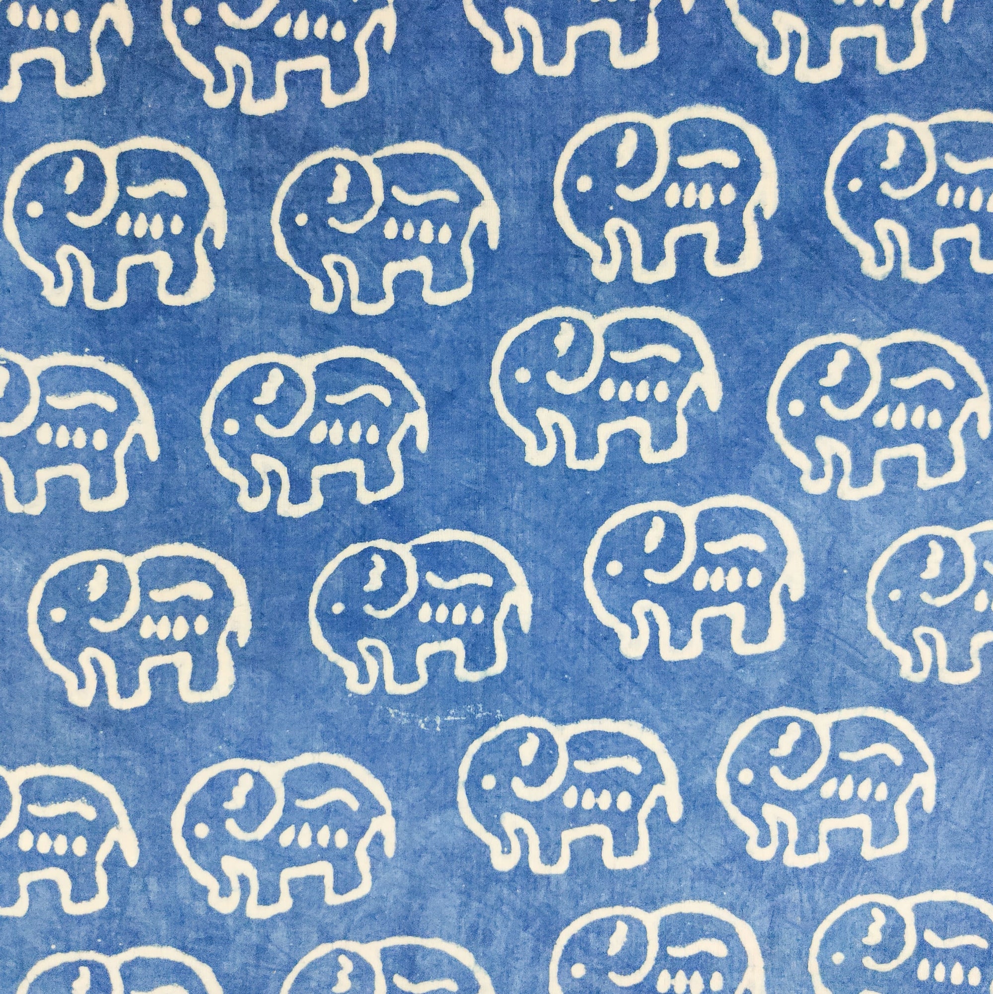 Pure Cotton Dabu Blue With Cream Big Elephant Motif Hand Block Print Fabric
