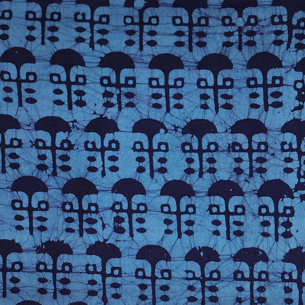 Pure Cotton Moum Batik Blue With Dark Blue Mushroom Motif Hand Block Print Fabric