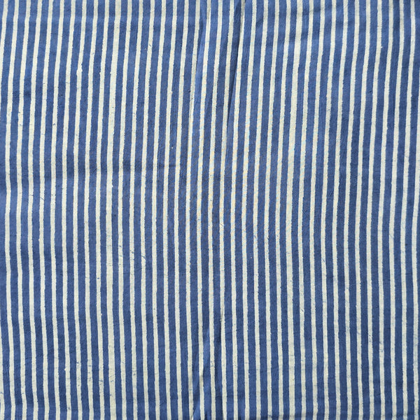 (Pre Cut 1 Meter )Pure Cotton Dabu Blue With White Stripes Hand Block Print Fabric