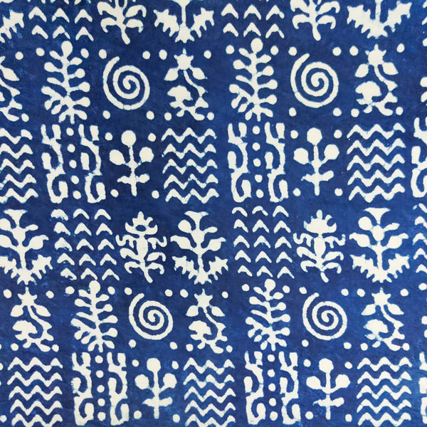 Pure Cotton Dabu  Indigo With Cream Intricate Design Hand Block Print Fabric