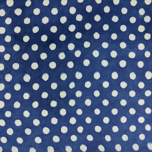 Pre-cut 0.90 meter Pure Cotton Dabu  Indigo With Cream Polka Dots Hand Block Print Fabric