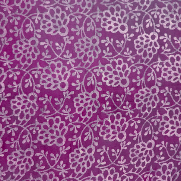 ( Pre-Cut 2.45 Meter ) Pure Cotton Dabu Dark Purple And Cream Flower Jaal Hand Block Print Fabric