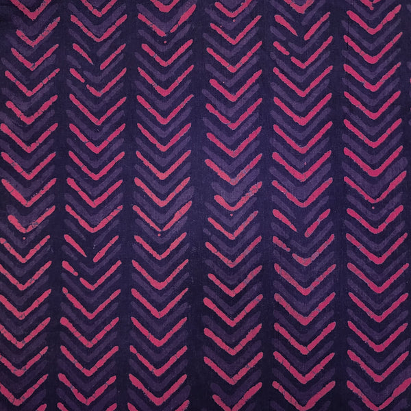 Pre Cut (0.85 Meter) Pure Cotton Dabu  Deep Purple With Pink Intricate Arrow Hand Block Print Fabric