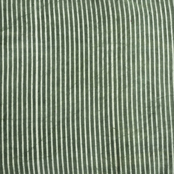 Pure Cotton Dabu Green Stripes Hand Block Print Fabric