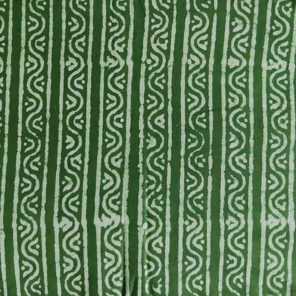 ( Pre-Cut 1.80 Meter ) Pure Cotton Dabu Green With Cream Border Hand Block Print Fabric