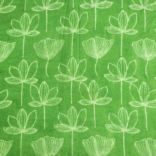 Pure Cotton Dabu Green With White Lotus Creeper Hand Block Print Fabric