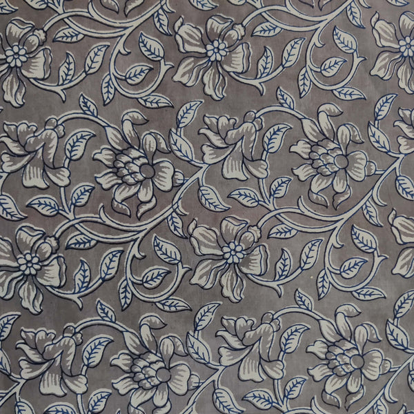 Pre-cut 1.5 meter Pure Cotton Dabu Grey With Blue Outlined Jaal Hand Block Print Fabric