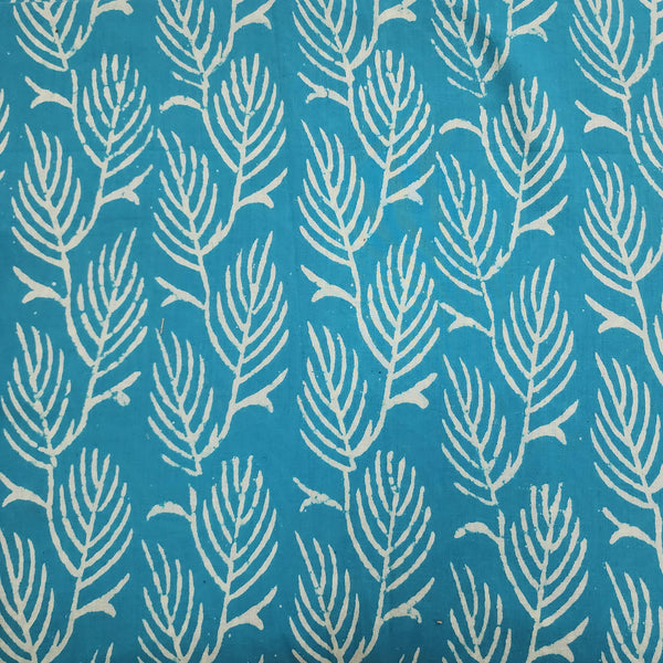 ( Pre-Cut 2 Meter ) Pure Cotton Dabu Light Blue With Cream Fern Jaal Hand Block Print Fabric