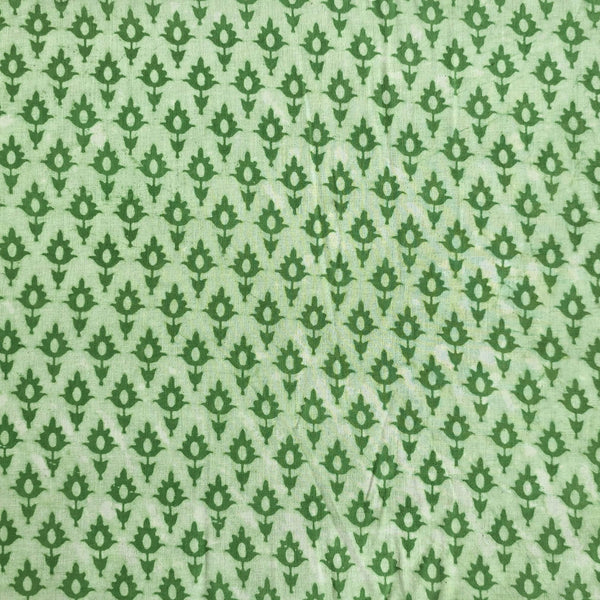 Pure Cotton Dabu Light Green With Green  Small Plant Motif Hand Block Print Fabric