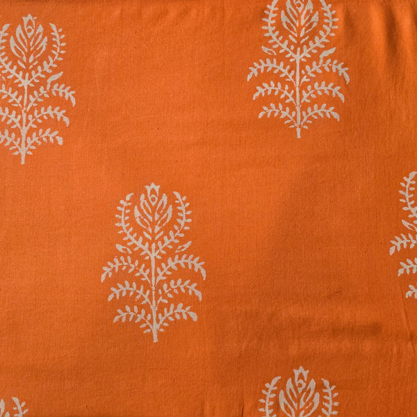 ( Pre-Cut 1.86 Meter )Pure Cotton Dabu Light Orange Big Flower Motif Hand Block Print Fabric