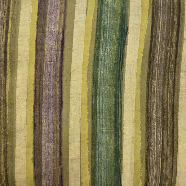 Pre-Cut 1.80 Meter Pure Cotton Dabu Multi Blocks Stripes With  Shades Of Green Rust Brown And Cream Hand Block Print Fabric