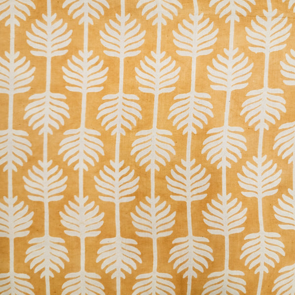 ( Pre-Cut 1 Meter ) Pure Cotton Dabu Mustard With Cream Flower Creeper Hand Block Print Fabric