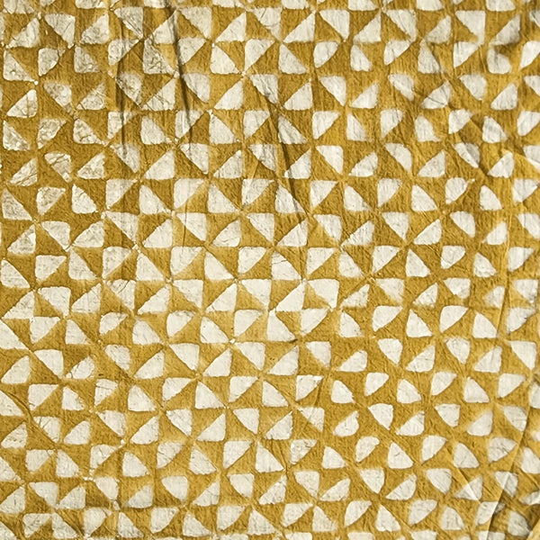 Pure Cotton Dabu Mustard With Cream Triangle Design Hand Block Print Fabric