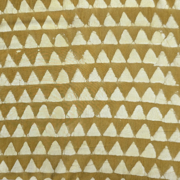 Pure Cotton Dabu Mustard With Cream triangles Hand Block Print Fabric