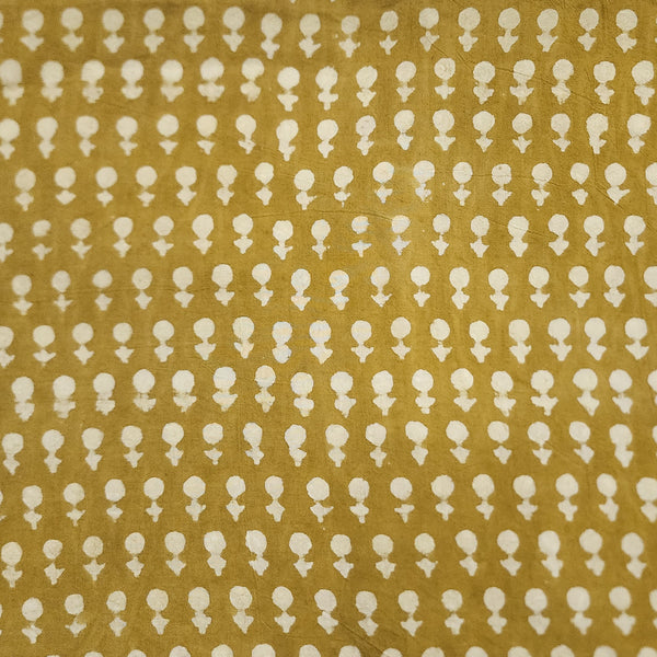 (Pre-cut 2 meter )Pure Cotton Dabu Mustard With Small Cream Tiny Motifs Hand Block Print Fabric